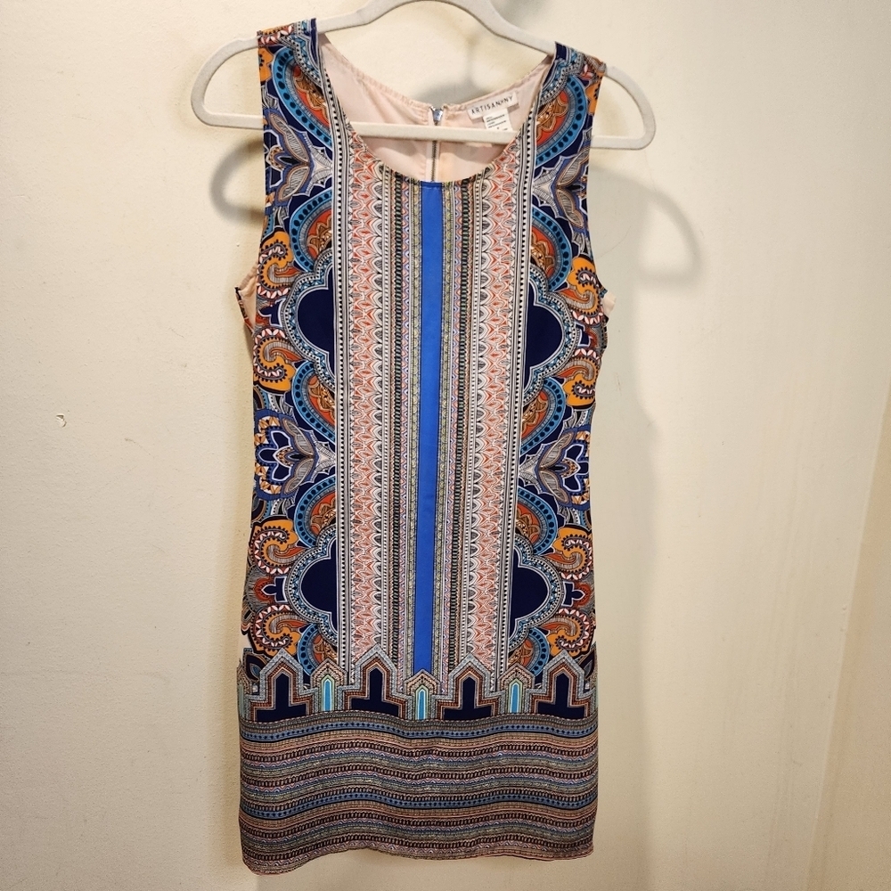 ARTISAN NY Women's Colorful Sleeveless Slim Fit Patterned Dress Size 6